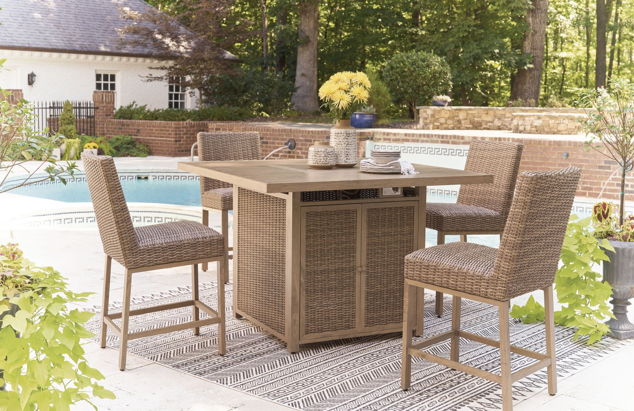 Walton Bridge - 5 Pc. - Square Bar Table W/Fire Pit, 4 Barstools - Driftwood - Urban Living Furniture (Los Angeles, CA)