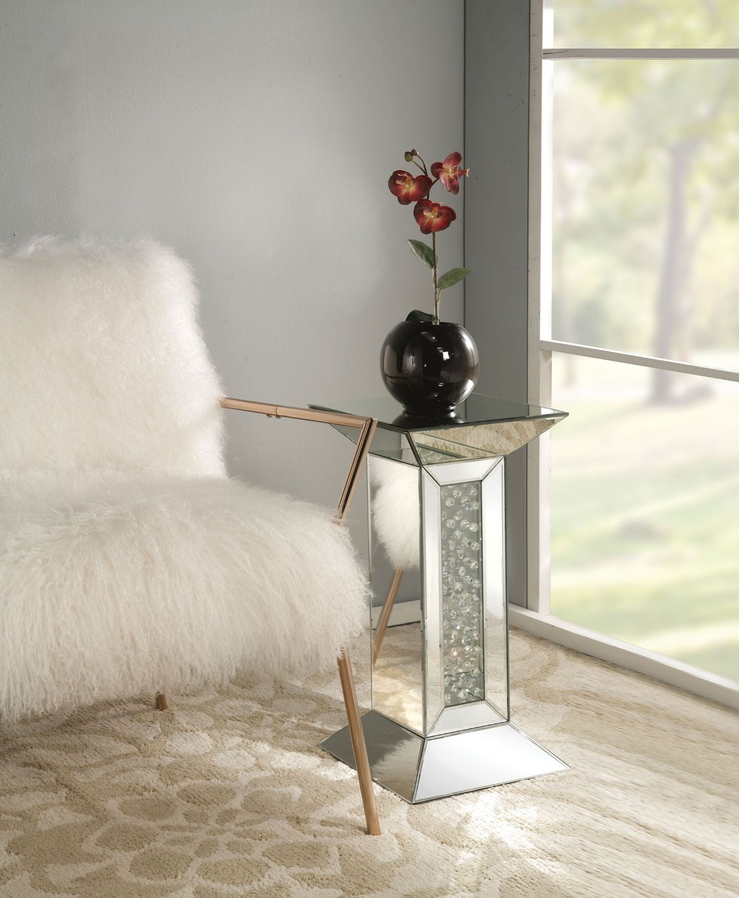 Nysa - 24" Pedestal Stand - Mirrored & Faux Crystals - Urban Living Furniture (Los Angeles, CA)