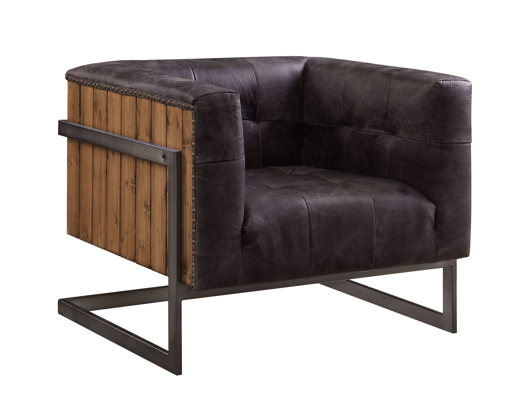 Sagat - Accent Chair - Antique Ebony Top Grain Leather & Rustic Oak - Urban Living Furniture (Los Angeles, CA)