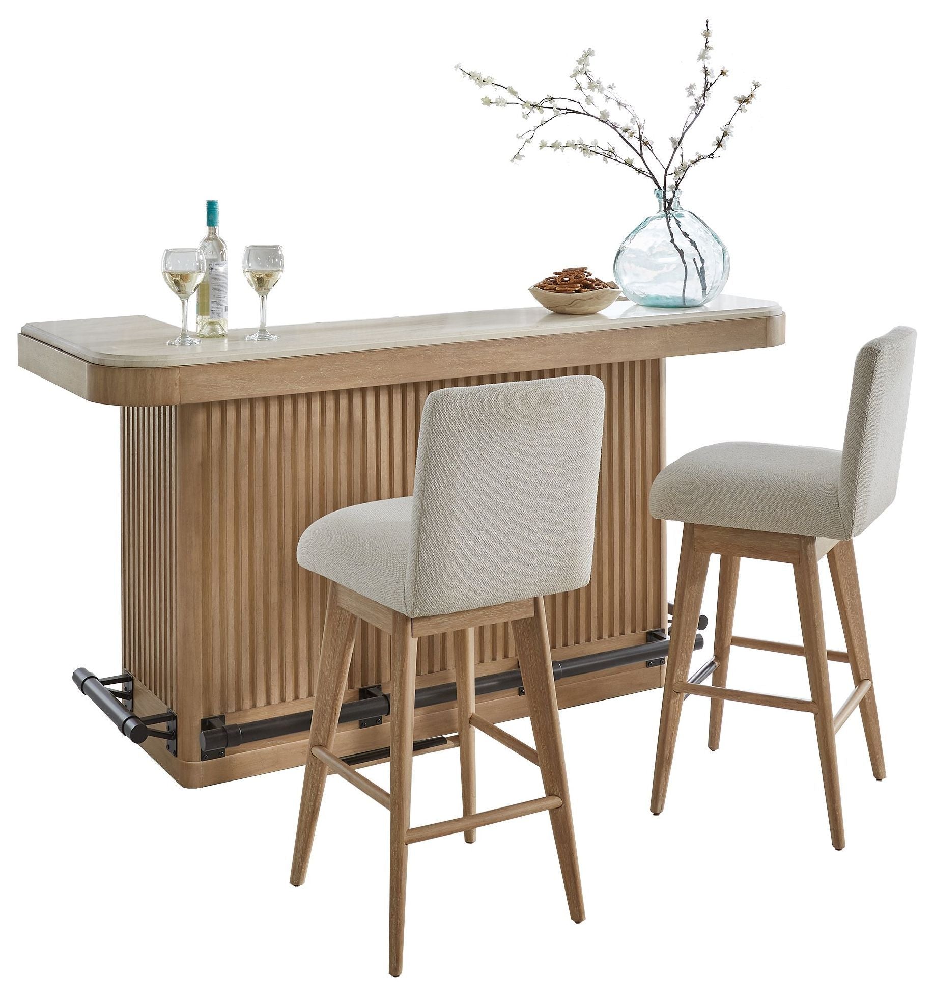 Escape - 78" Dining Bar With 2 Upholstered Swivel Barstools - Glazed Natural Oak - Urban Living Furniture (Los Angeles, CA)
