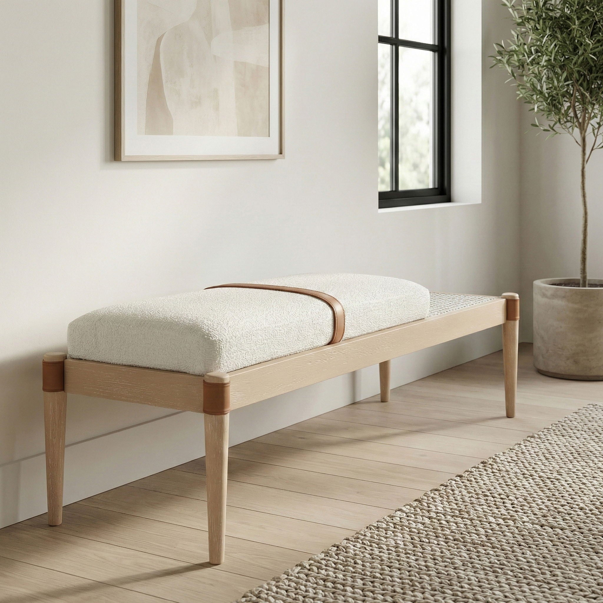 Nara - Linen Textured Fabric Upholstered Bench - Painted Natural - Urban Living Furniture (Los Angeles, CA)