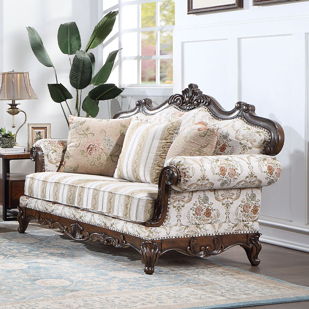 Nayla - Loveseat With 3 Pillows - Pattern Fabric & Cherry - Urban Living Furniture (Los Angeles, CA)