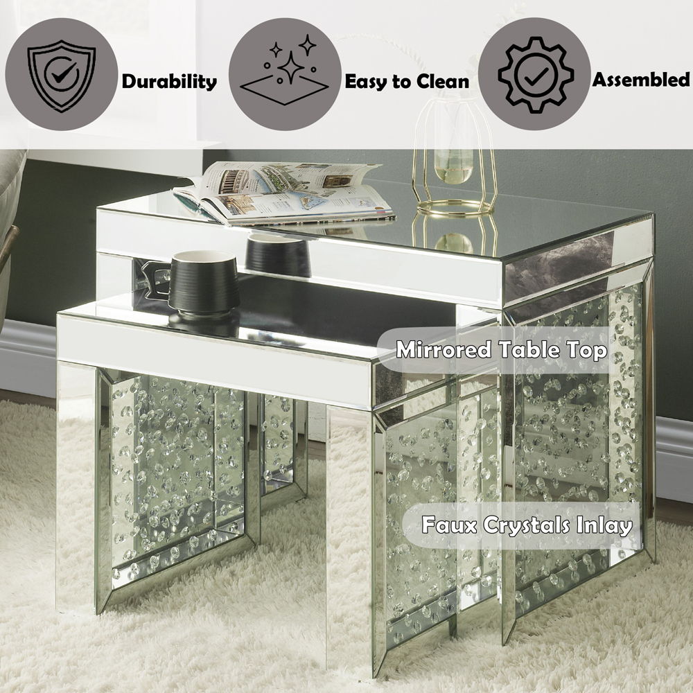 Nysa - 16" Accent Table - Mirrored & Faux Crystals Inlay - Urban Living Furniture (Los Angeles, CA)