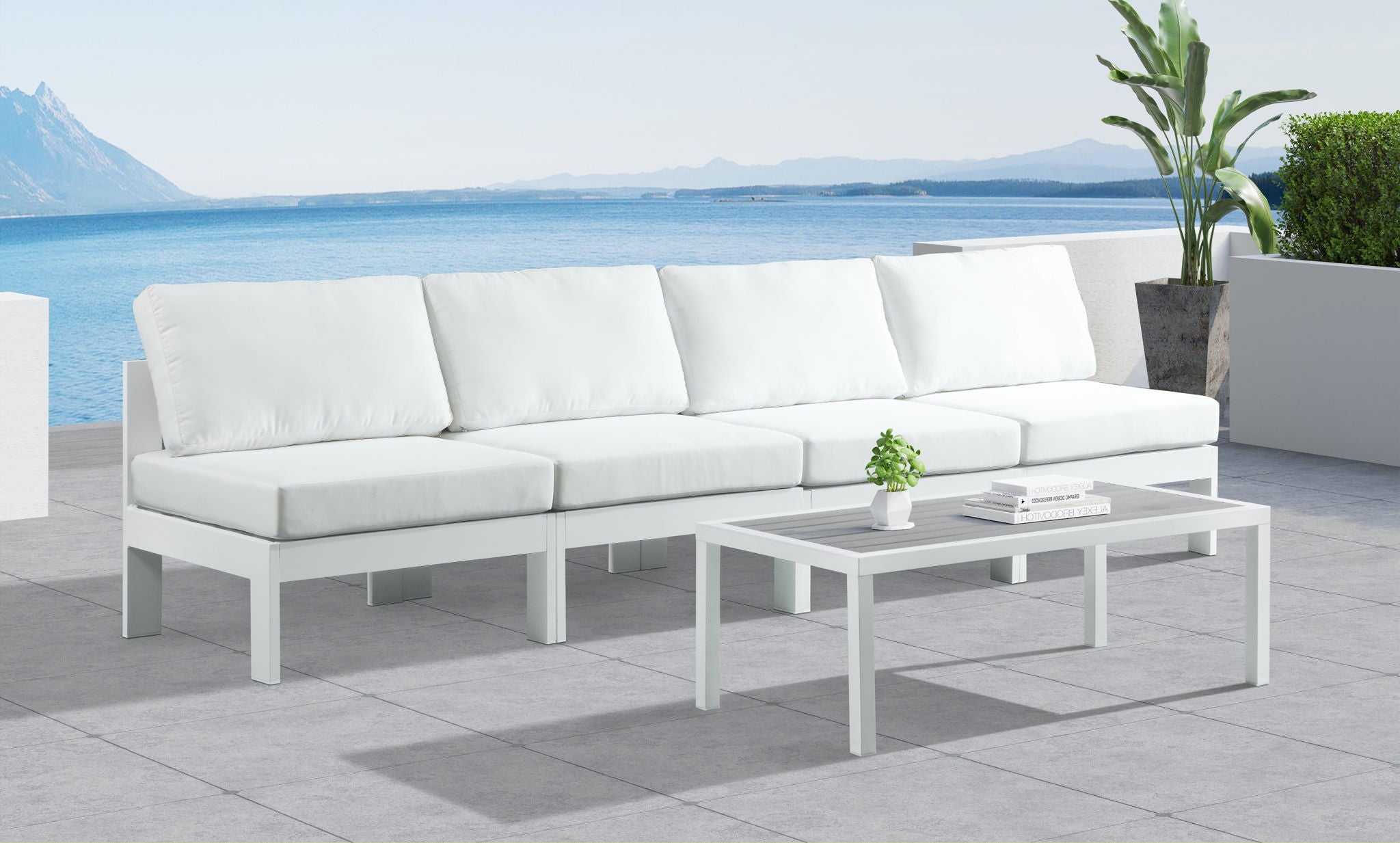 Nizuc - Outdoor Patio 4 Seat Armless Modular Sofa With White Frame - Urban Living Furniture (Los Angeles, CA)