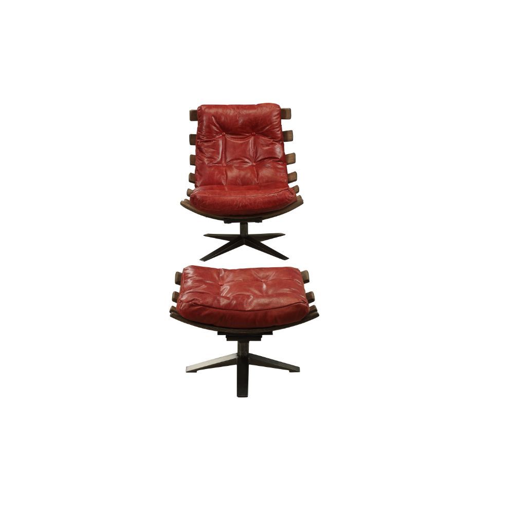 Gandy - Chair & Ottoman - Antique Red Top Grain Leather