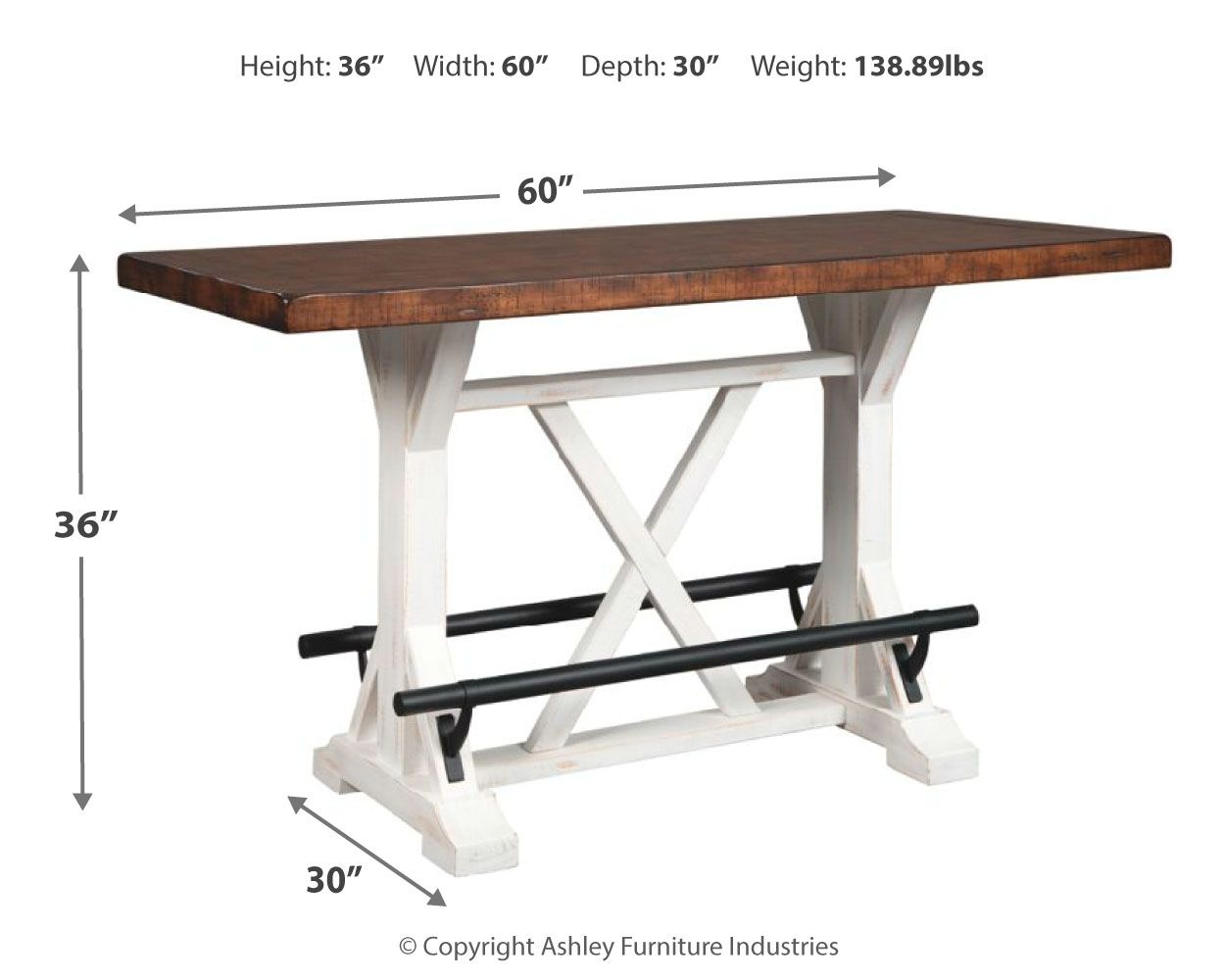 Valebeck - White / Brown - Rectangular Dining Room Counter Table - Urban Living Furniture (Los Angeles, CA)