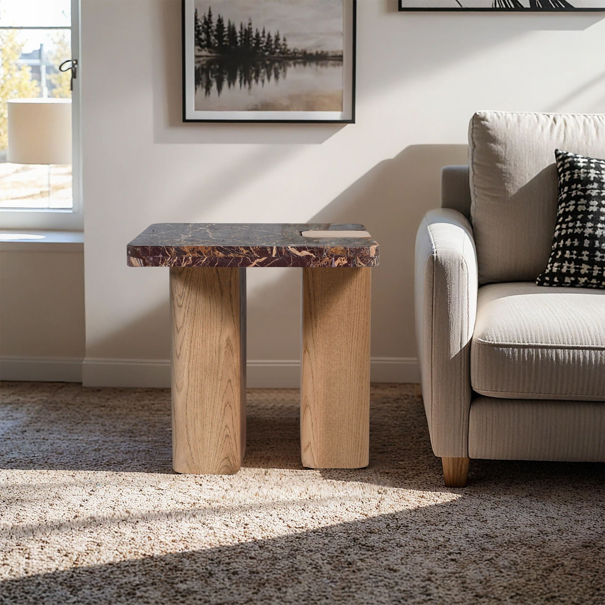 Ravenna - Marble/Stone End Table - Burgundy - Urban Living Furniture (Los Angeles, CA)