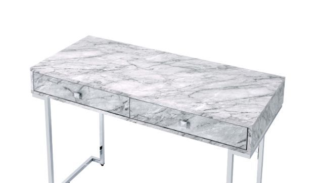 Tigress - Writing Desk - White Printed Faux Marble & Chrome Finish - Urban Living Furniture (Los Angeles, CA)