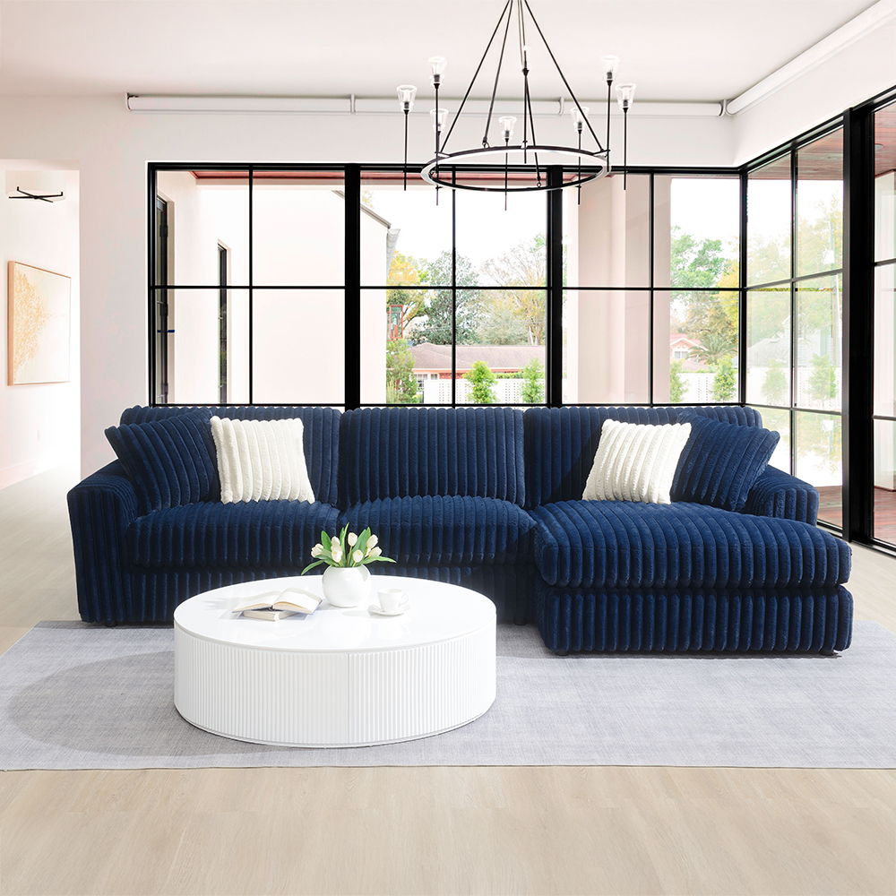 Breton - Sectional Sofa With 4 Pillows - Blue Corduroy - Urban Living Furniture (Los Angeles, CA)
