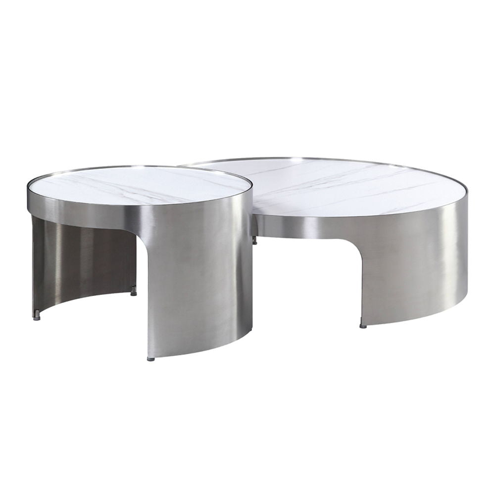 Abilene - Nesting Coffee Table Set - Marble Top & Brush Silver - Urban Living Furniture (Los Angeles, CA)