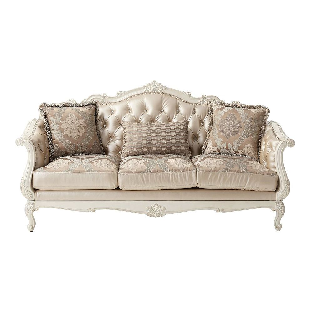 Chantelle - Sofa With 3 Pillows - Rose Gold Synthetic Leather /Fabric & Pearl White - Urban Living Furniture (Los Angeles, CA)
