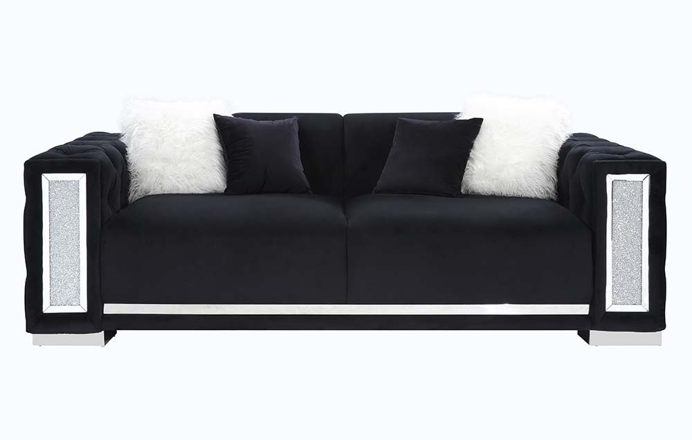 Trislar - Sofa With 4 Pillows (Same 52525) - Black Velvet - Urban Living Furniture (Los Angeles, CA)
