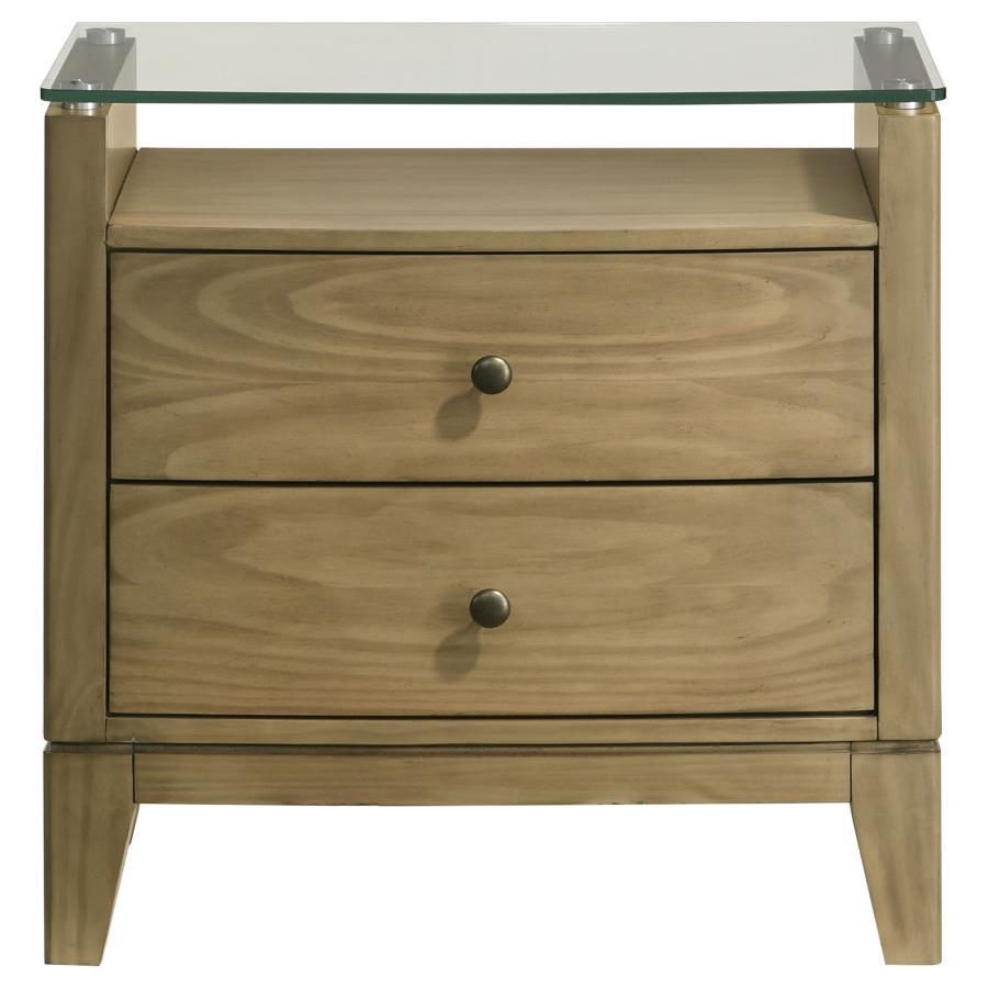 Granada - 2-Drawer Glass Top Nightstand - Natural Pine - Urban Living Furniture (Los Angeles, CA)