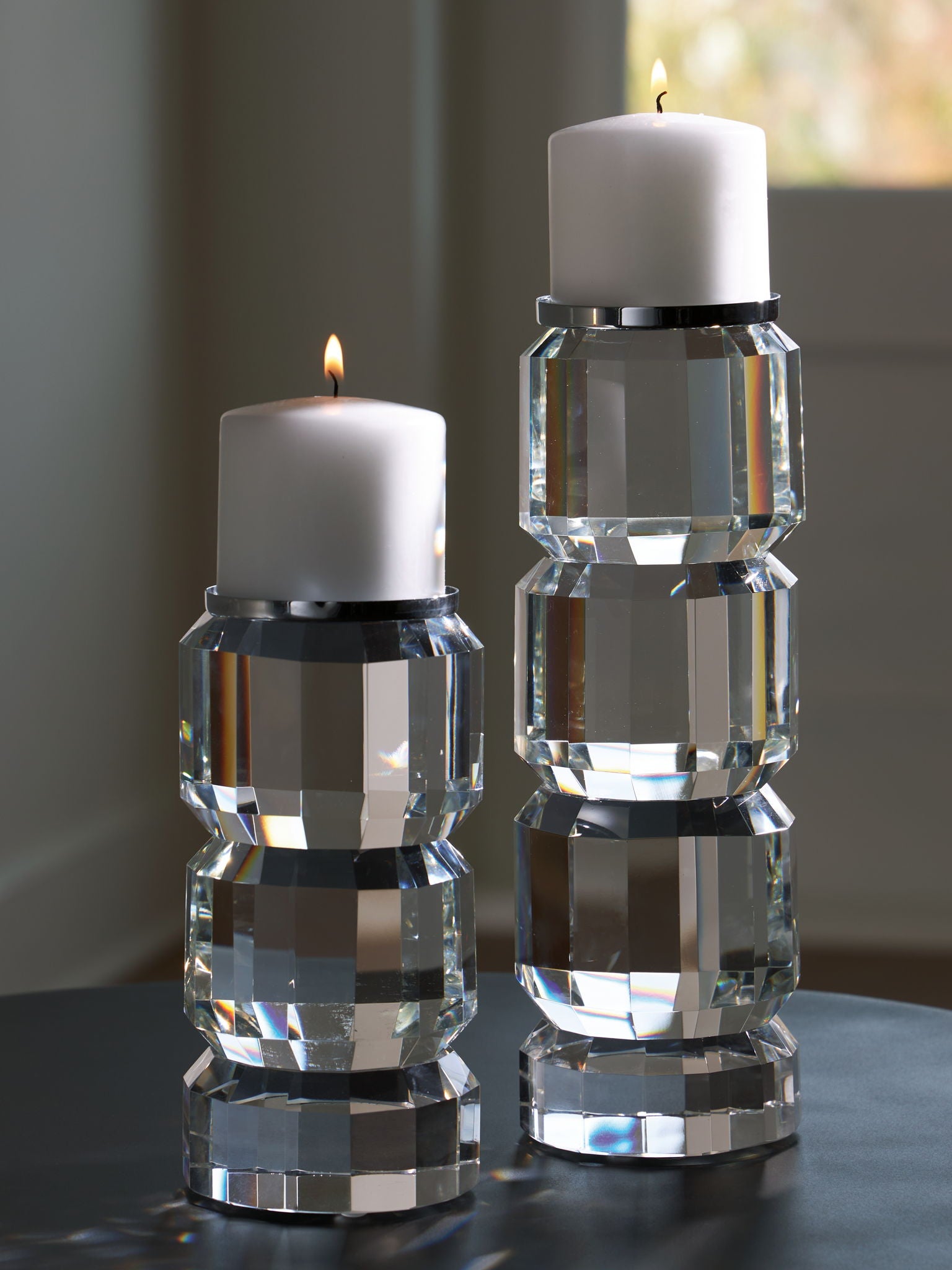 Brentley - Clear / Silver Finish - Candle Holder Set (Set of 2) - Urban Living Furniture (Los Angeles, CA)