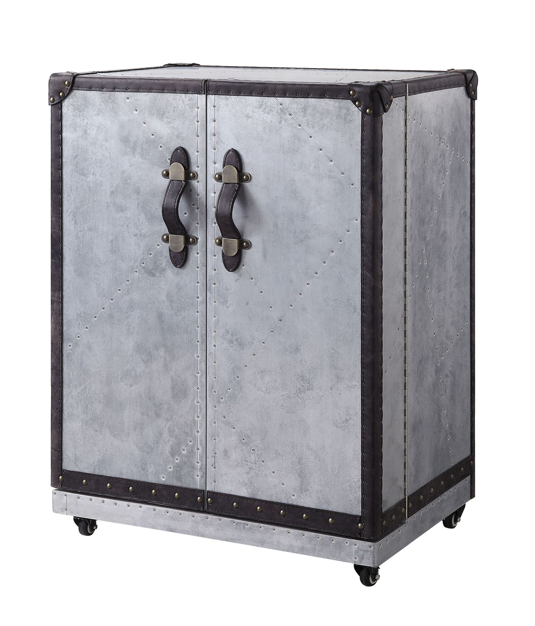 Brancaster - Wine Cabinet - Antique Ebony Top Grain Leather & Aluminum - Urban Living Furniture (Los Angeles, CA)