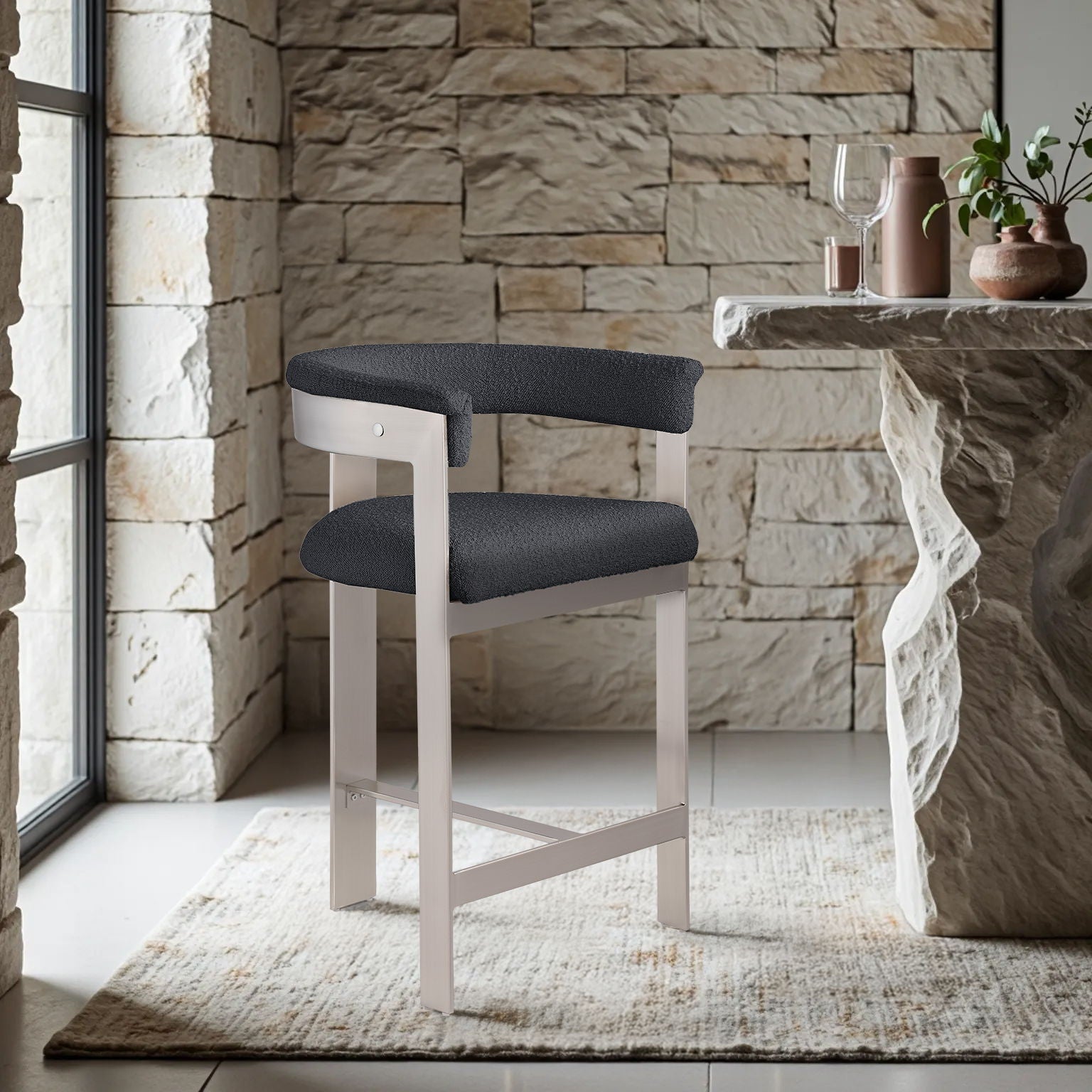 Romeo - Boucle Counter Stool With Silver Base (Set of 2) - Urban Living Furniture (Los Angeles, CA)