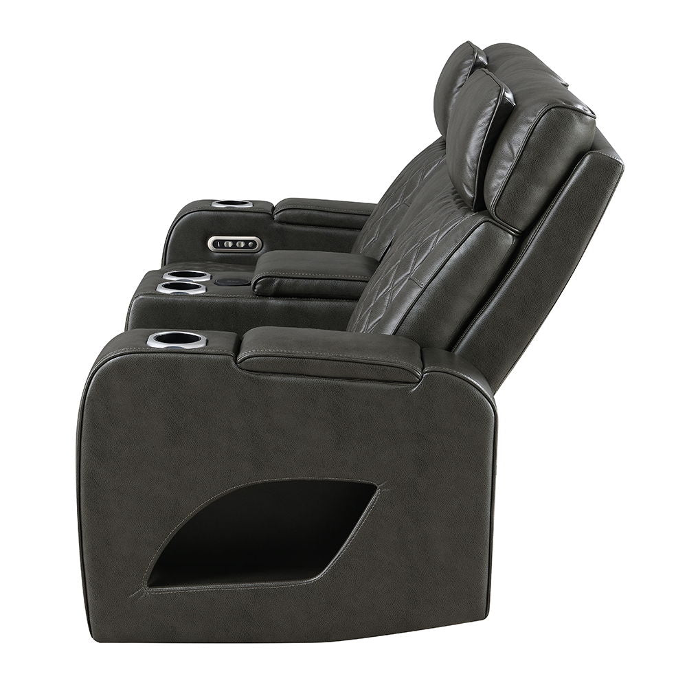 Taddeo - Power Motion Loveseat With Console, Speaker, USB, Wireless Charger & LED - Dark Gray - Urban Living Furniture (Los Angeles, CA)