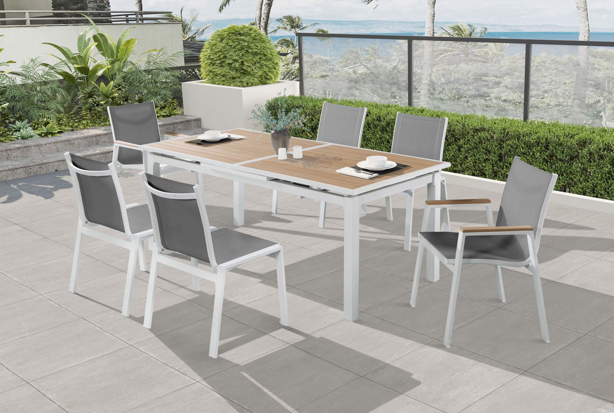 Nizuc - Outdoor Patio Dining Arm Chair With White Frame And Natural Arms (Set of 2) - Urban Living Furniture (Los Angeles, CA)