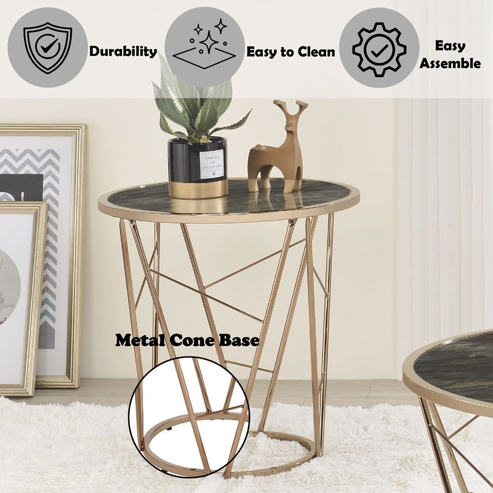 Cicatrix - End Table - Faux Black Marble Glass Top & Champagne - Urban Living Furniture (Los Angeles, CA)