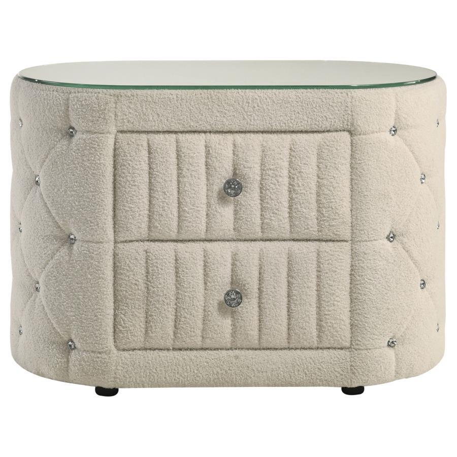Sonya - 2-Drawer Upholstered Nightstand Bedside Table - Ivory - Urban Living Furniture (Los Angeles, CA)