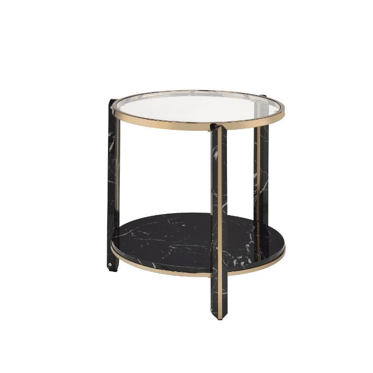 Thistle - End Table - Clear Glass, Faux Black Marble & Champagne Finish - Urban Living Furniture (Los Angeles, CA)