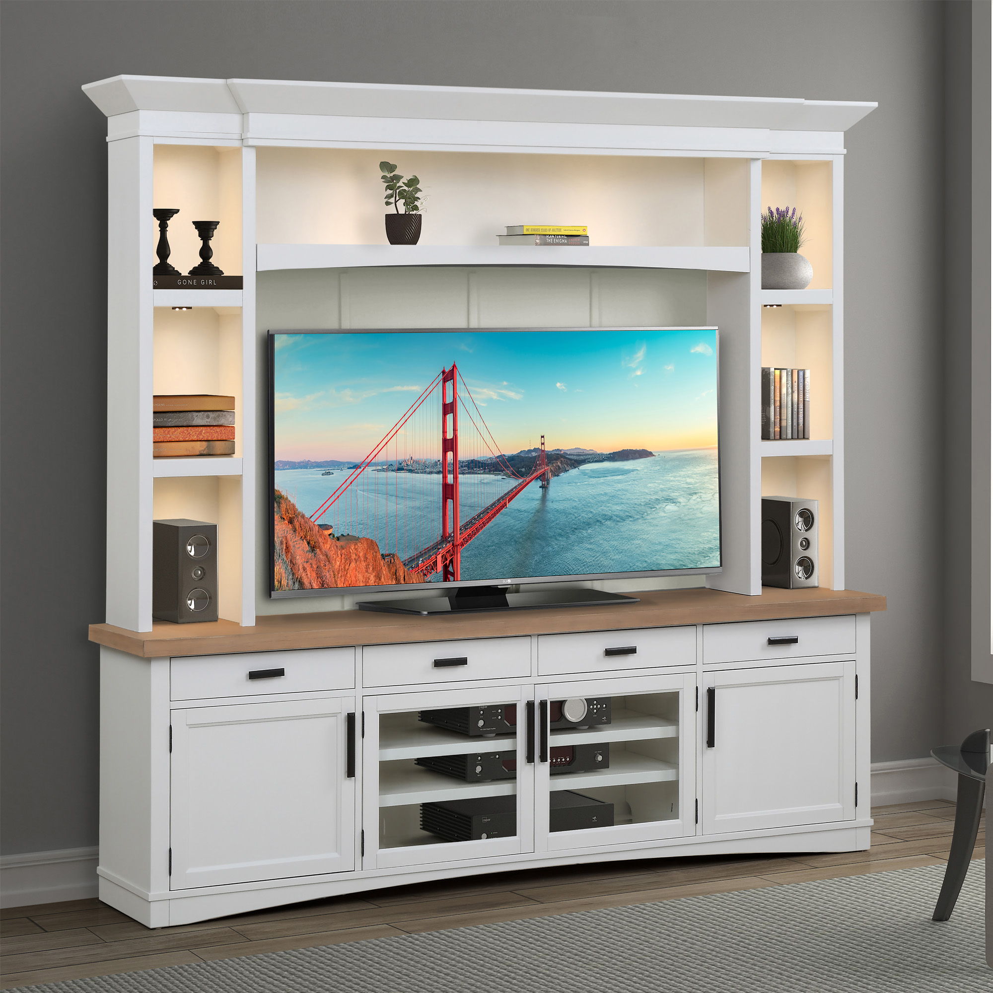 Americana Modern - TV Console with Hutch, Backpanel and LED Lights - Urban Living Furniture (Los Angeles, CA)