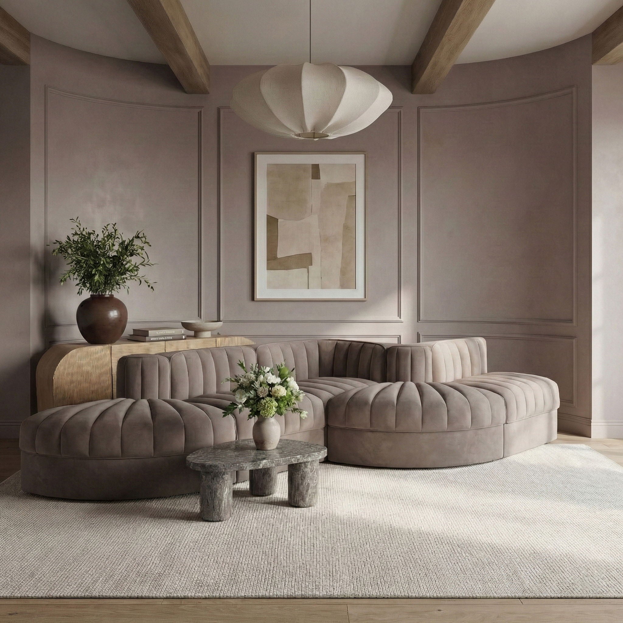 Rummi - Rounded Velvet Performance Fabric Upholstered 5 Piece Modular Sectional - Urban Living Furniture (Los Angeles, CA)