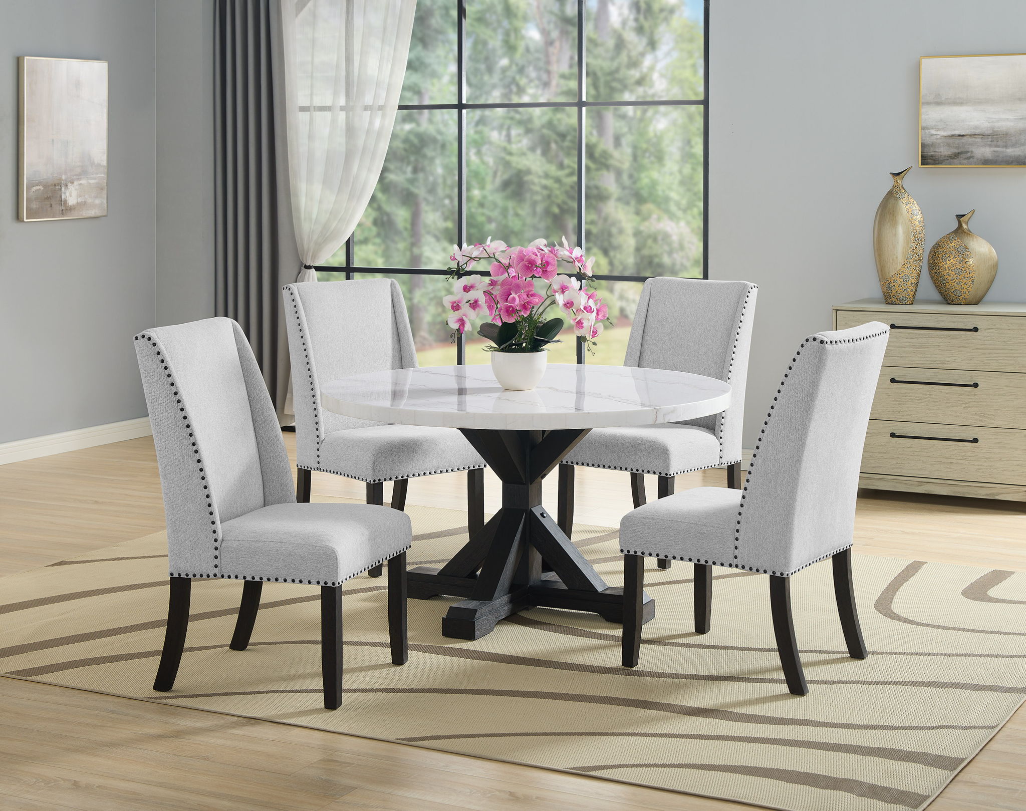 Varley - 5 Piece Round Dining Room Set - White / Gray - Urban Living Furniture (Los Angeles, CA)