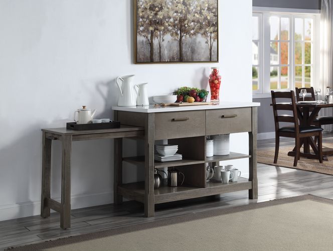 Feivel - Kitchen Island With Pull Out Table - Marble Top & Rustic Oak - Urban Living Furniture (Los Angeles, CA)