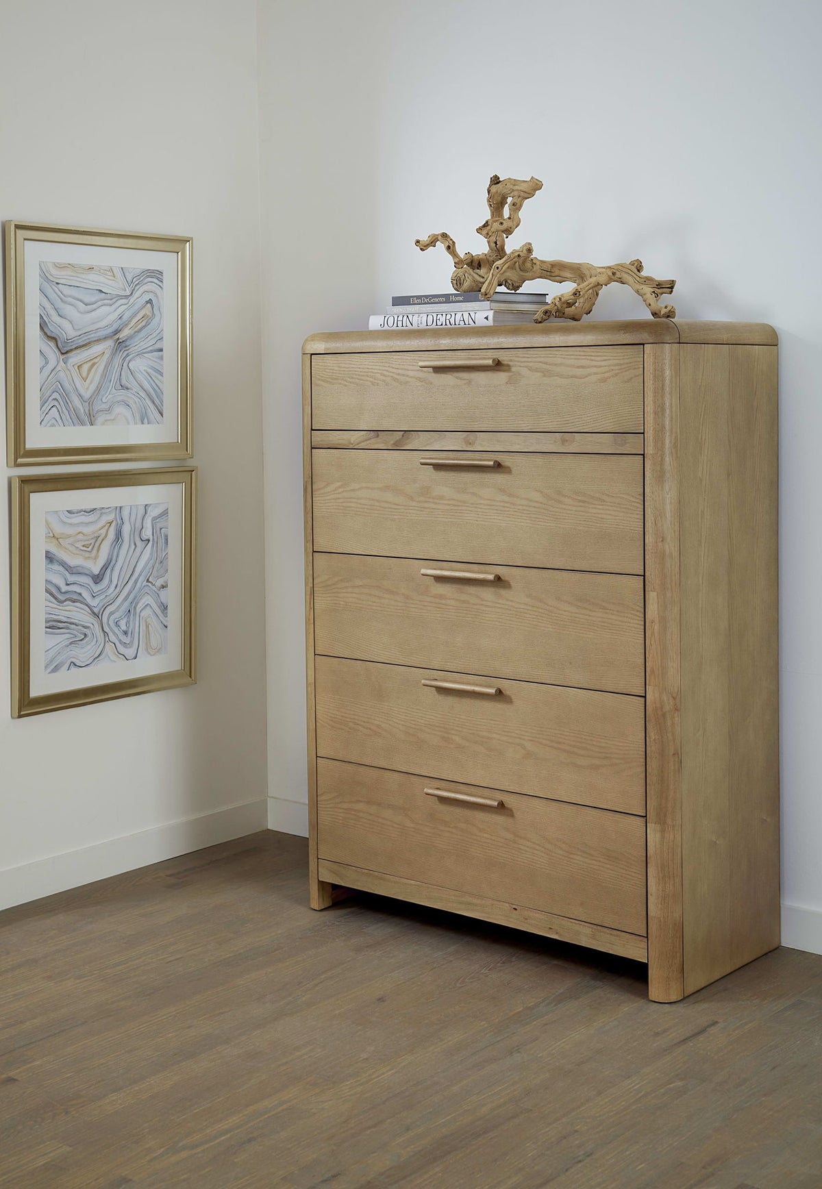 Furano - Five Drawer Ash Wood Chest - Ginger