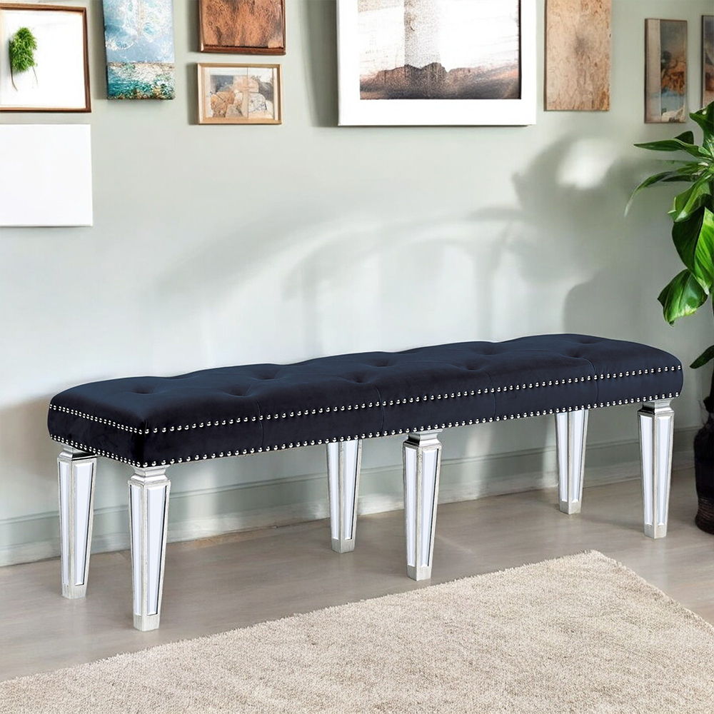 Varian - Bench - Dark Navy Velvet & Mirrored - Urban Living Furniture (Los Angeles, CA)