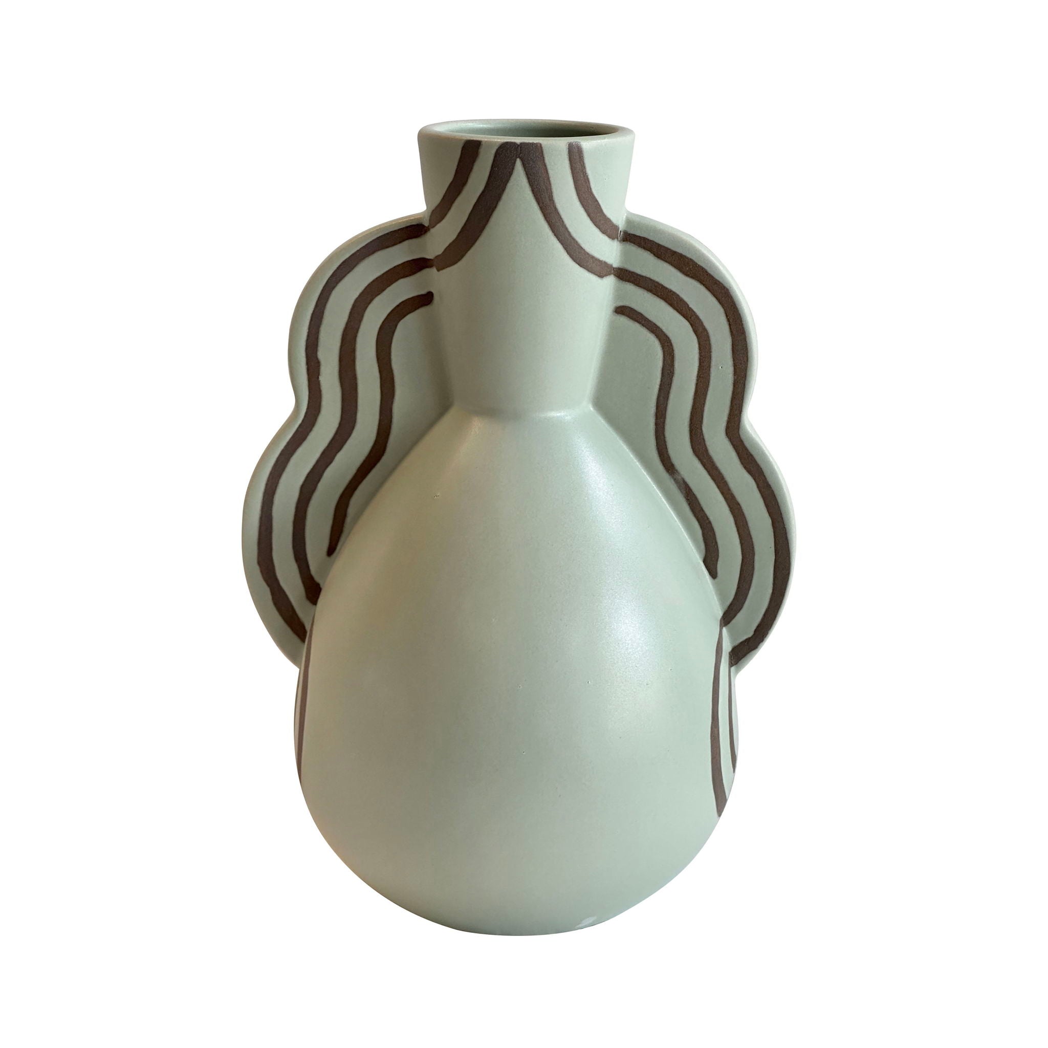 Earthenware - Line Art Wavy Vase - Sage Green