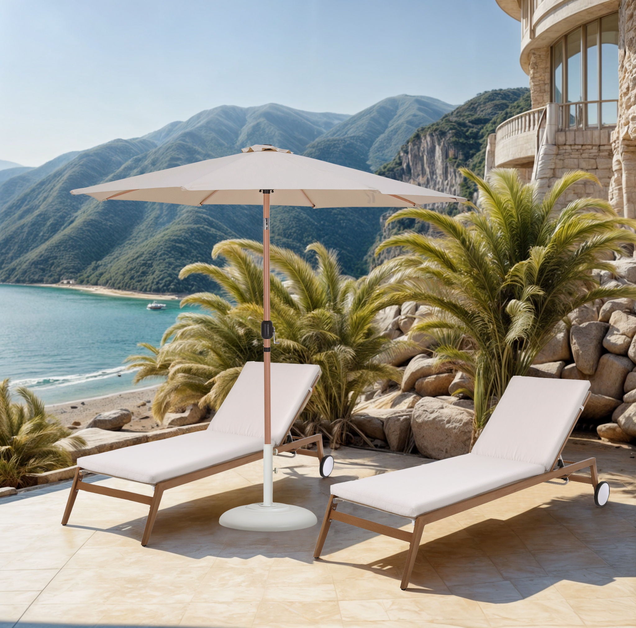 Fiji - Aluminum Patio Umbrella With Round White And Teak Base - Urban Living Furniture (Los Angeles, CA)