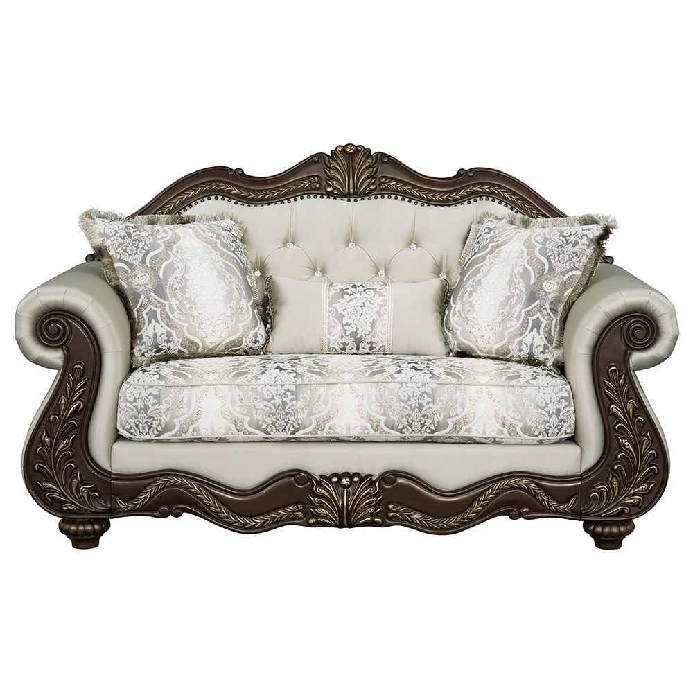 Pierce - Loveseat With 3 Pillows - Beige Fabric & Cherry Finish - Urban Living Furniture (Los Angeles, CA)