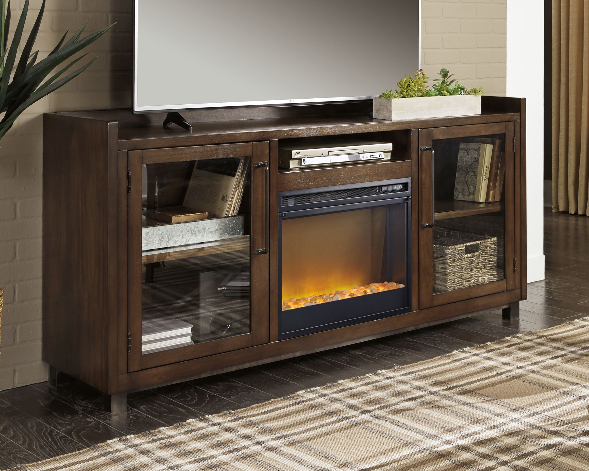 Starmore - Brown - 70" TV Stand With Glass/Stone Fireplace Insert - Urban Living Furniture (Los Angeles, CA)