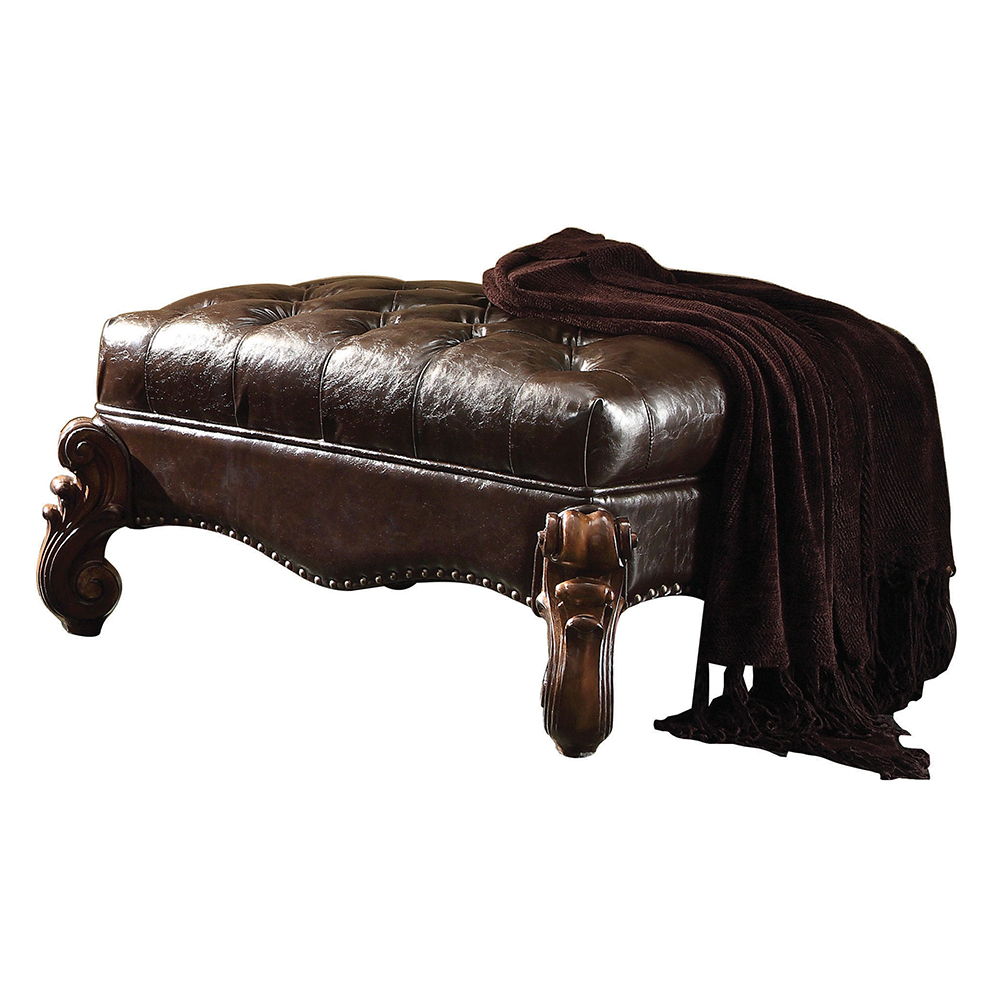 Versailles - Ottoman - Two Tone Dark Brown Synthetic Leather & Cherry Oak - Urban Living Furniture (Los Angeles, CA)