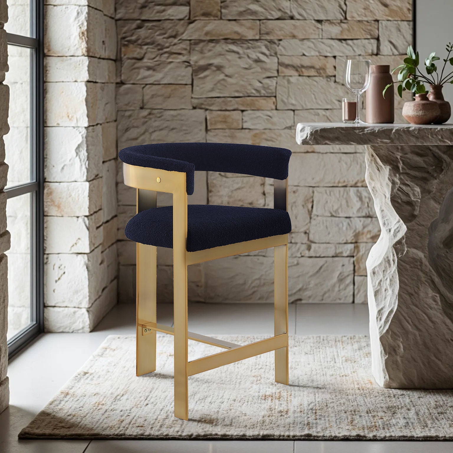 Romeo - Boucle Counter Stool With Gold Base (Set of 2) - Urban Living Furniture (Los Angeles, CA)