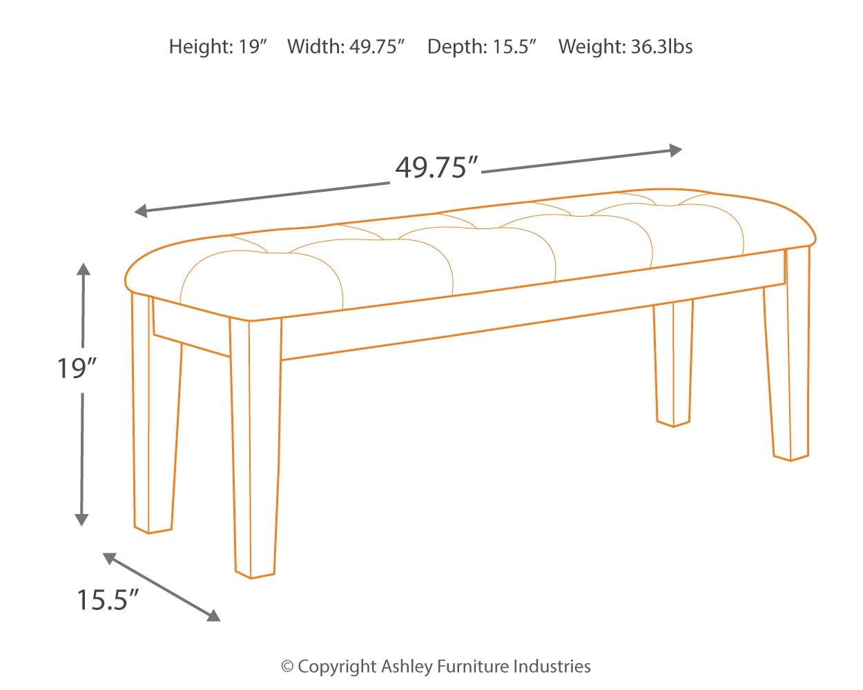 Ralene - Medium Brown - Large UPH Dining Room Bench - Urban Living Furniture (Los Angeles, CA)