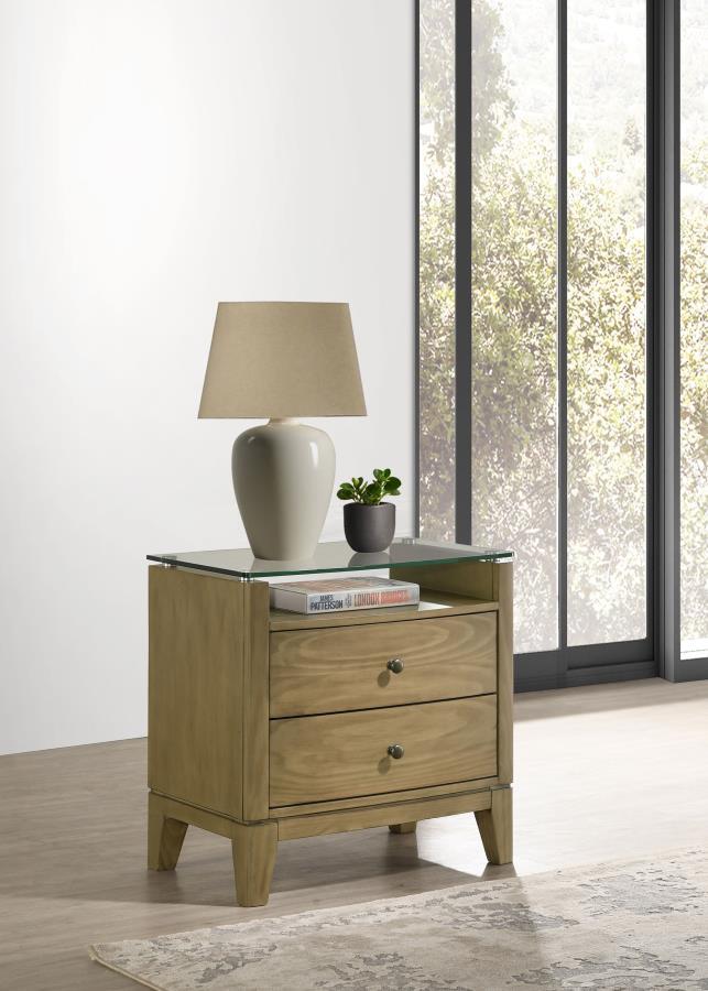 Granada - 2-Drawer Glass Top Nightstand - Natural Pine - Urban Living Furniture (Los Angeles, CA)
