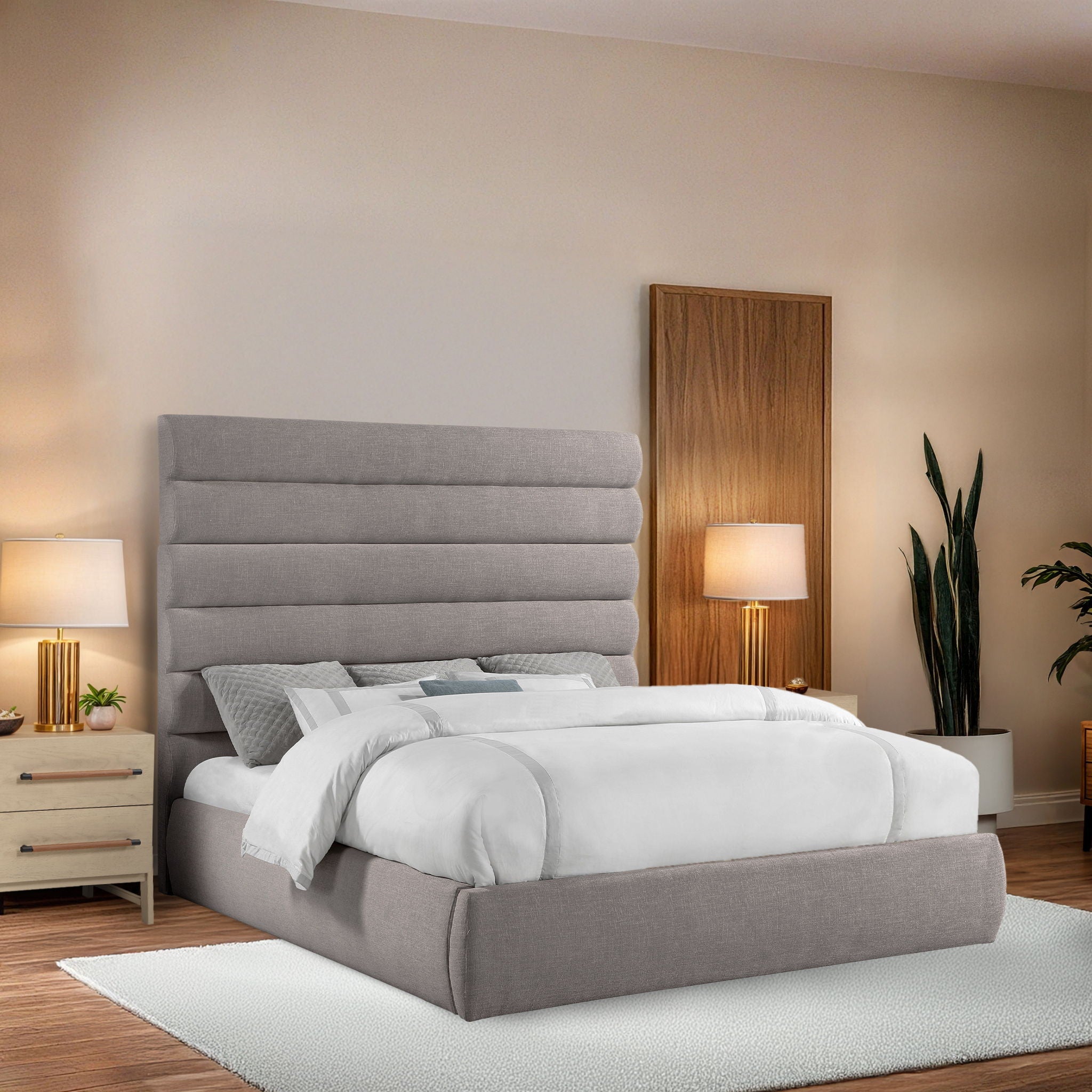 Adam - Linen Fabric Bed With 70.5" Headboard