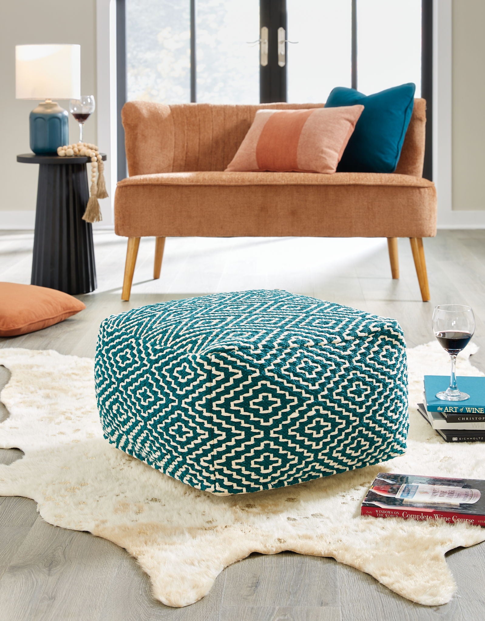 Brynnsen - Pouf - Teal / Ivory - Urban Living Furniture (Los Angeles, CA)
