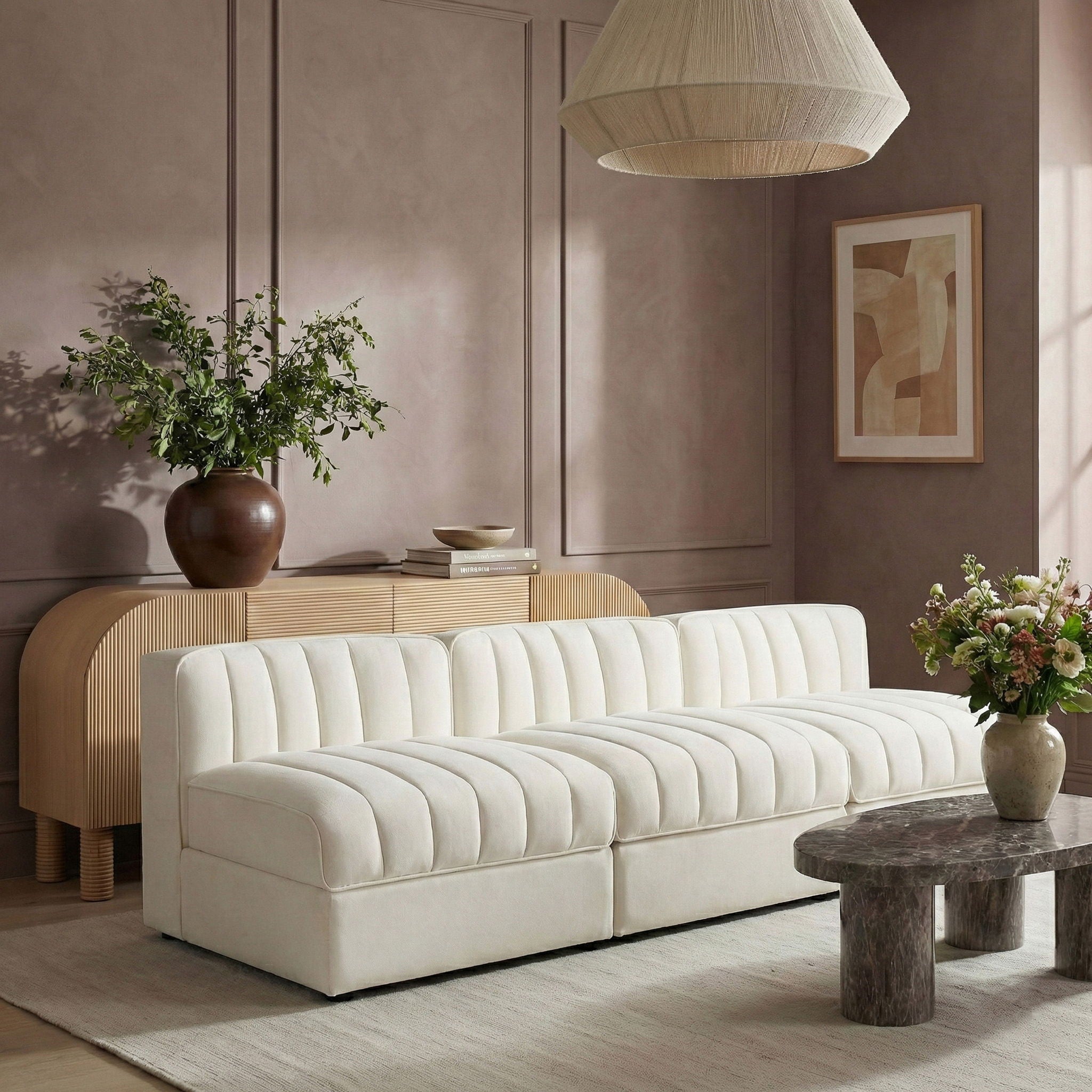 Rummi - Velvet Performance Fabric Upholstered 3 Piece Modular Armless Sofa - Urban Living Furniture (Los Angeles, CA)