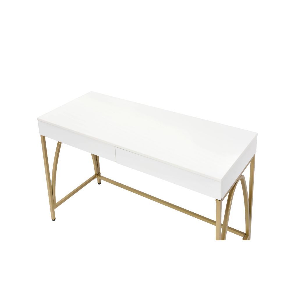Lightmane - Writing Desk (Same Ac00900) - White High Gloss & Gold - Urban Living Furniture (Los Angeles, CA)