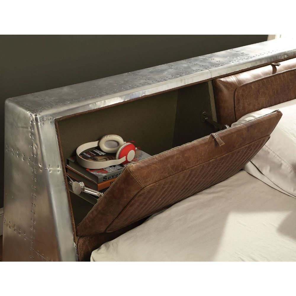 Brancaster - Queen Bed - Retro Brown Top Grain Leather & Aluminum - Urban Living Furniture (Los Angeles, CA)