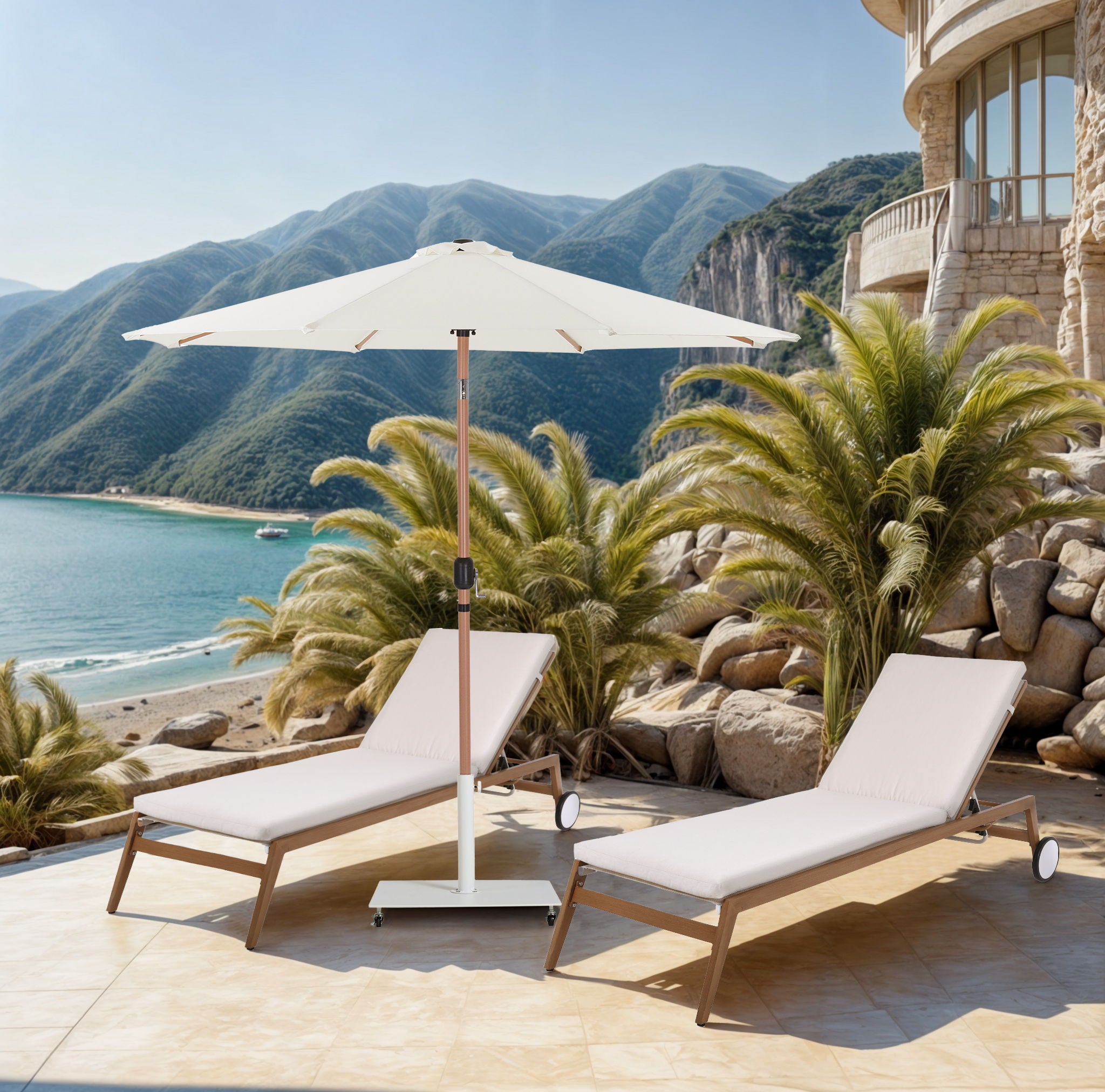 Fiji - Aluminum Patio Umbrella With Square White And Teak Base - Urban Living Furniture (Los Angeles, CA)