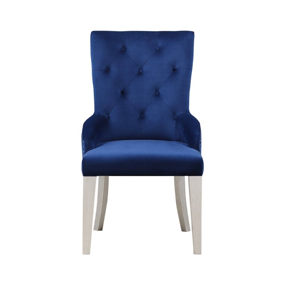 Varian - Side Chair - Blue Fabric & Antique Platinum - Urban Living Furniture (Los Angeles, CA)