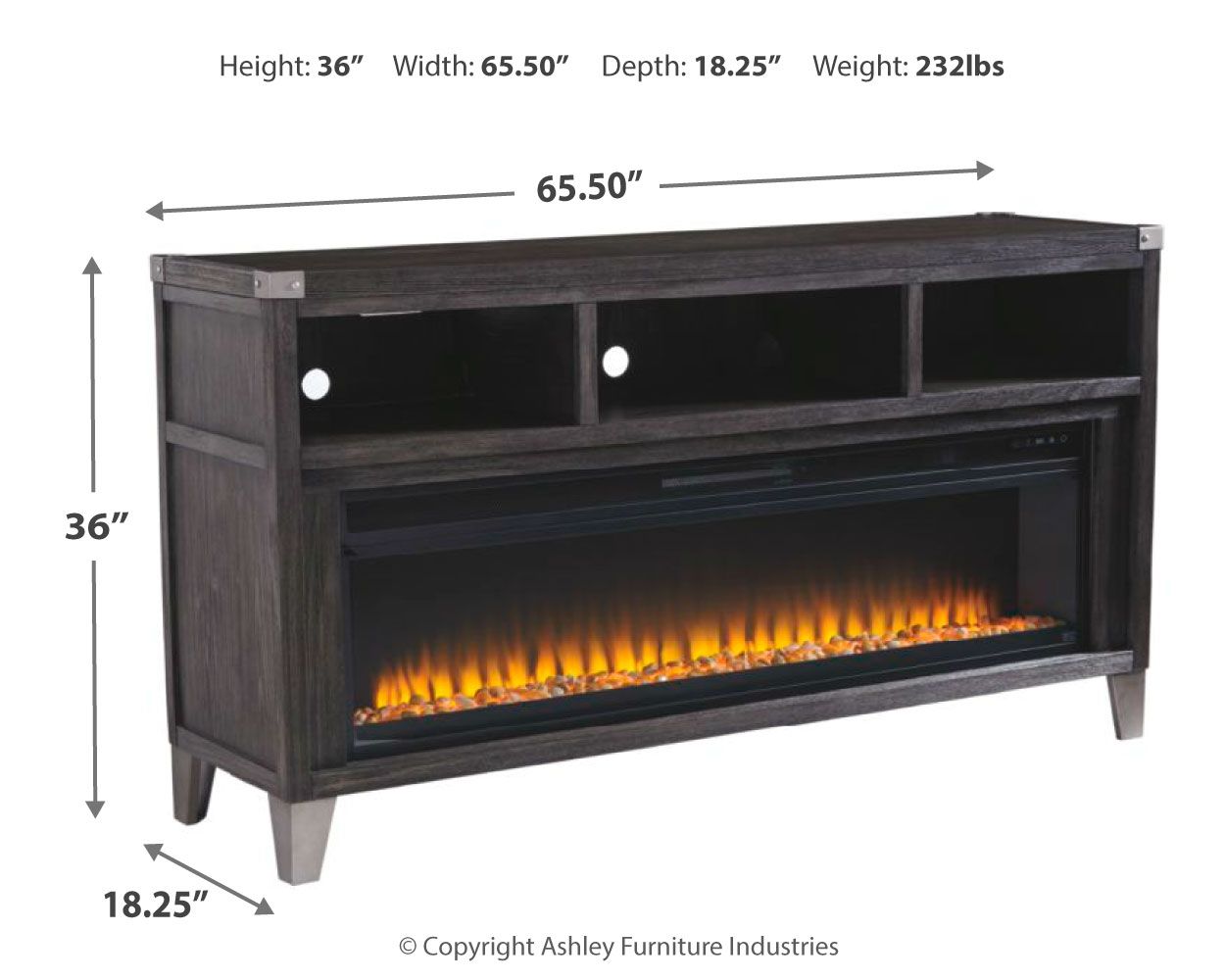 Todoe - 2 Pc. - 65" TV Stand With Wide Fireplace Insert - Gray - Urban Living Furniture (Los Angeles, CA)