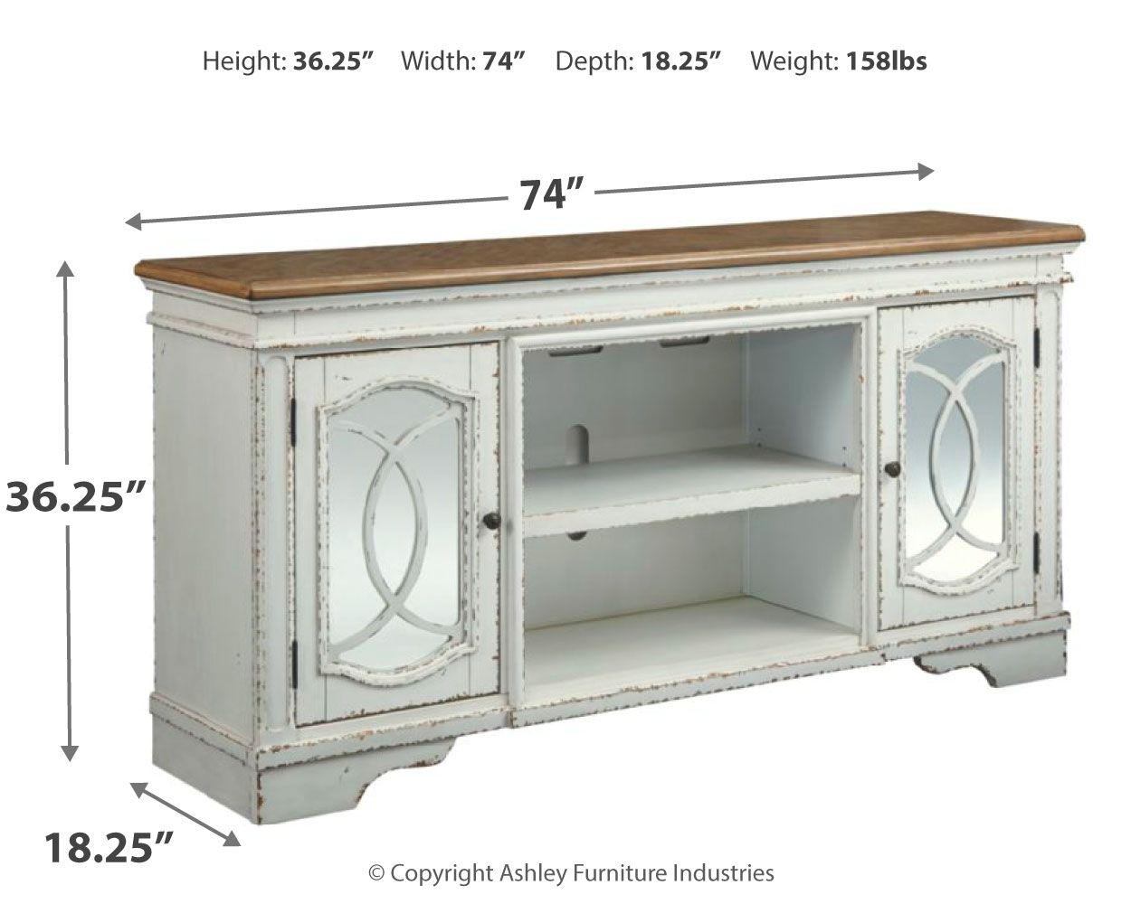 Realyn - XL TV Stand w/Fireplace Option - Chipped White - Urban Living Furniture (Los Angeles, CA)