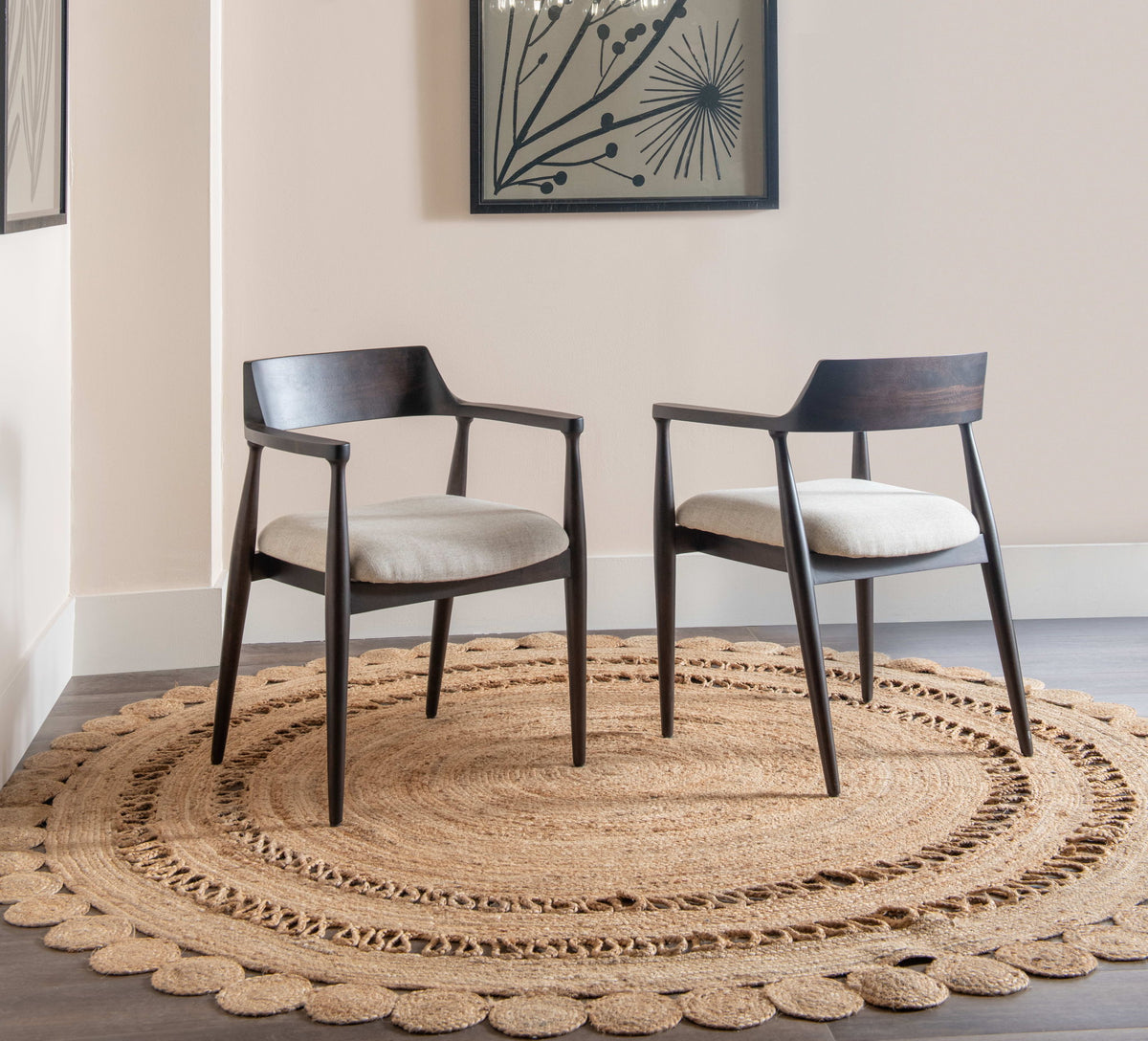 Amaroo - Solid Mango Linen Upholstered Dining Arm Chair - Honey Date / Off-White