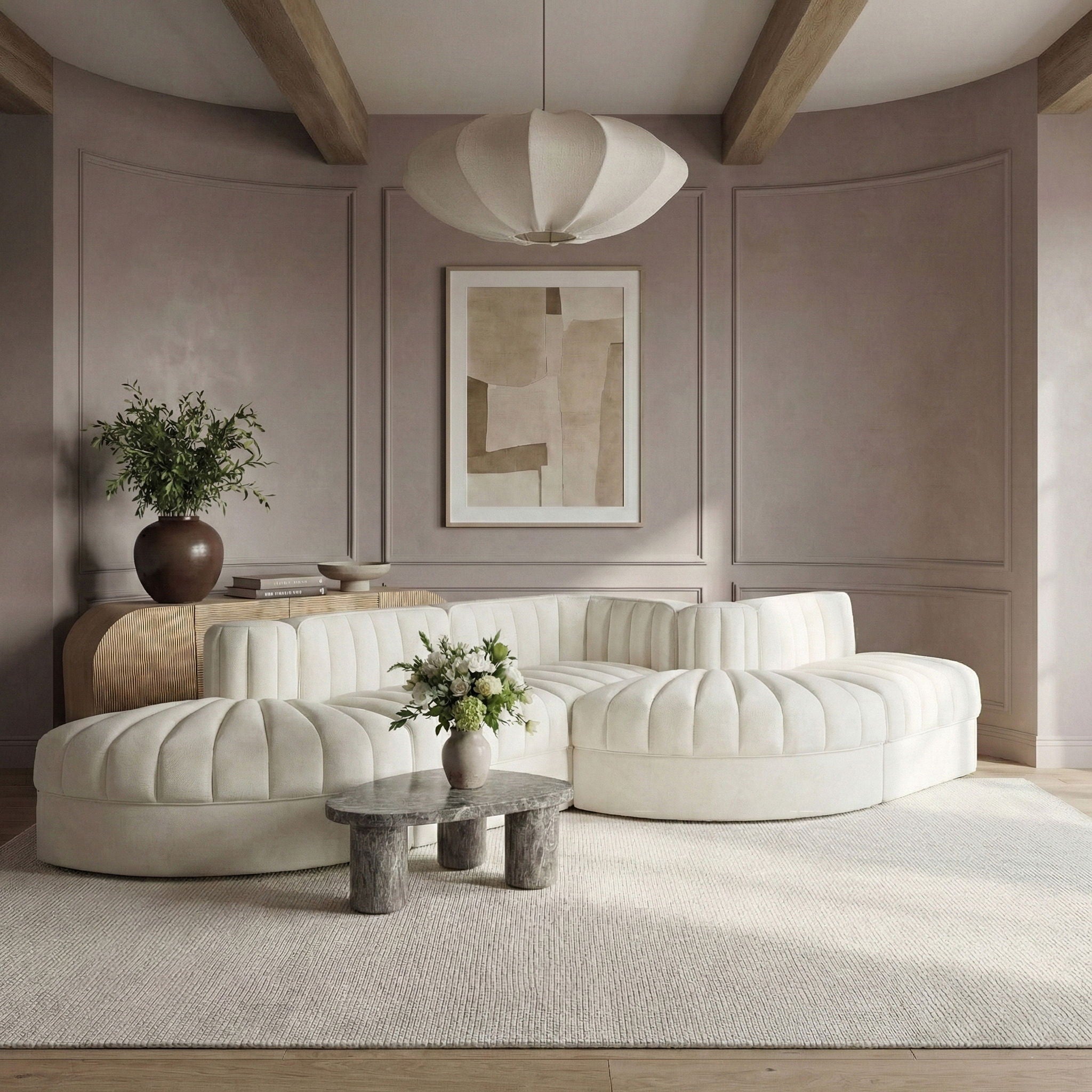 Rummi - Rounded Velvet Performance Fabric Upholstered 5 Piece Modular Sectional - Urban Living Furniture (Los Angeles, CA)